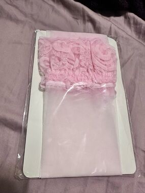 Sheer Pink Lace Thigh-High Stockings